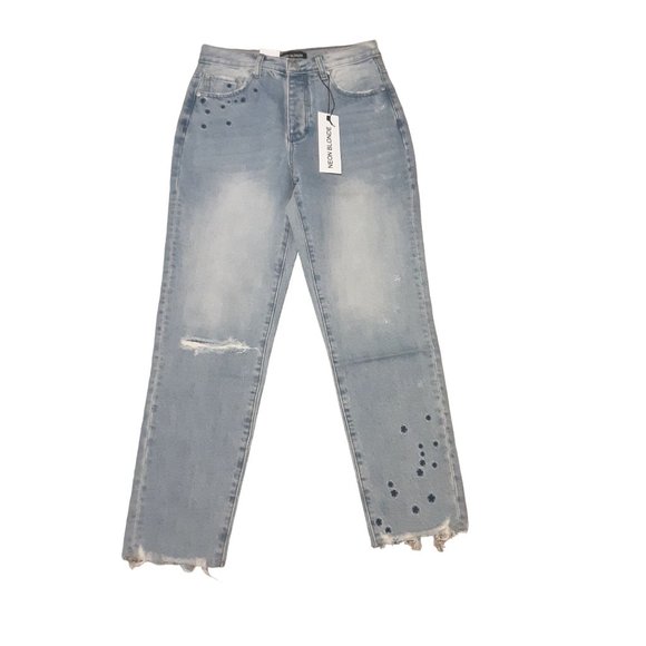 Neon Blonde Siren Starstruck Hi Rise Tapered Leg Mum Fit Distressed Women's 27
